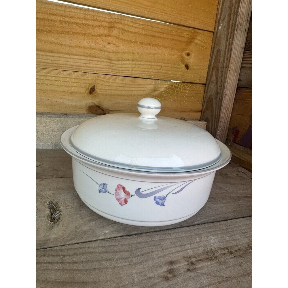 Vintage Lenox Chinastone Covered Casserole Dish  With Lid Floral Glories On Grey